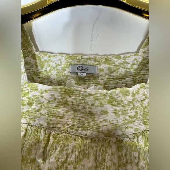 Rails Skylar Revolve Dress Green Posies Cotton Gauze Midi Ruffle Linen size XS - Picture 9 of 9
